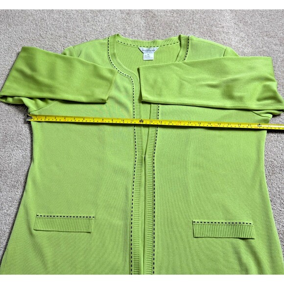 Exclusively Misook Cardigan Sz XL Lime Green Black Knit Hook Closure Long Sleeve - Picture 14 of 16